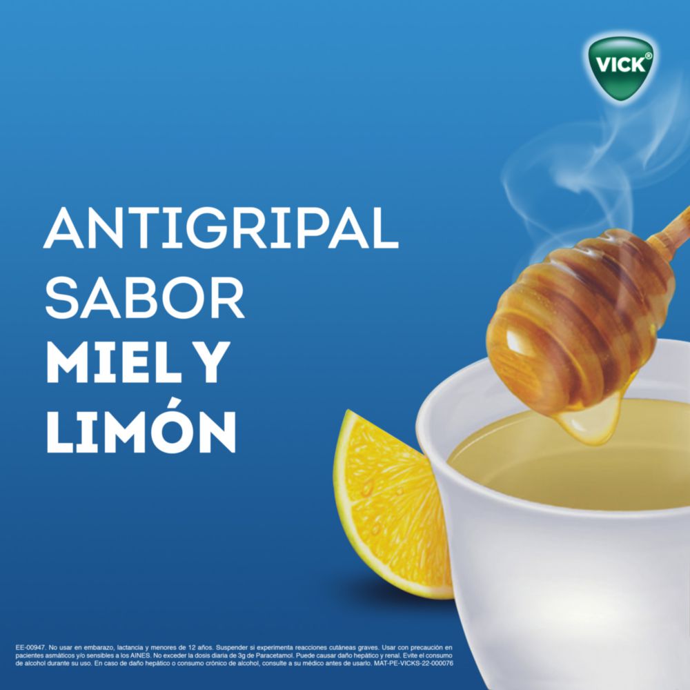 Vick VitaPyrena Forte Antigripal Sabor a Miel y Limón Caja x 5 Sobres
